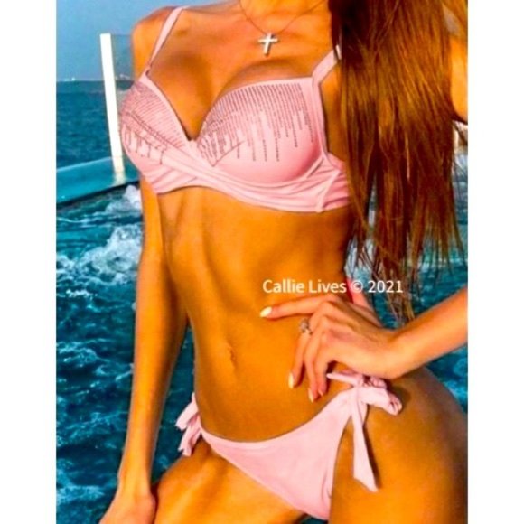 Callie Lives Other - Callie Bling Dripping Rhinestone Mauve Pink Bikini